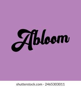 abloom text on purple background.