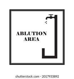 Ablution area sign, icon, symbol or logo. Wudhu area signage with a black frame and white background. Vector illustration.