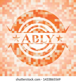 Ably abstract orange mosaic emblem with background