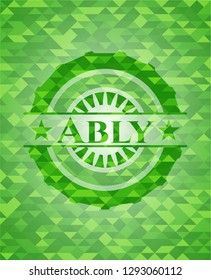 Ably green emblem with triangle mosaic background