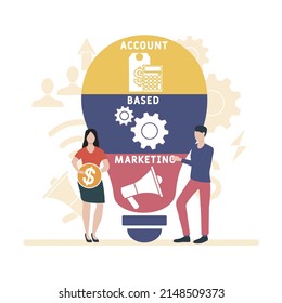 ABM - Account Based Marketing acronym. business concept background. vector illustration concept with keywords and icons. lettering illustration with icons for web banner, flyer, landing pag