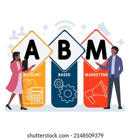 ABM - Account Based Marketing acronym. business concept background. vector illustration concept with keywords and icons. lettering illustration with icons for web banner, flyer, landing pag