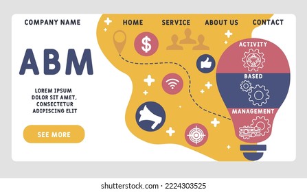 ABM - Activity Based Management acronym. business concept background.  vector illustration concept with keywords and icons. lettering illustration with icons for web banner, flyer, landing