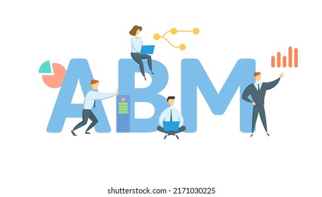 ABM, Activity Based Management. Concept with keyword, people and icons. Flat vector illustration. Isolated on white.