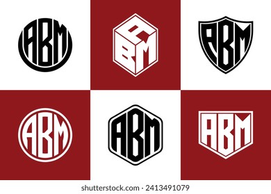 ABM initial letter geometric shape icon logo design vector. monogram, lettermark, circle, polygon, shield, symbol, emblem, elegant, abstract, wordmark, sign, art, typography, icon, geometric, shape