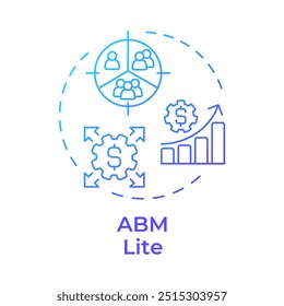 Ícone de conceito de gradiente azul fino ABM. Estatísticas das empresas, marketing. Estratégia publicitária. Ilustração de linha de forma redonda. Ideia abstrata. Design gráfico. Fácil de usar em infográfico, apresentação