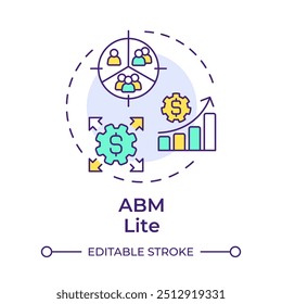ABM lite multi color concept icon. Business statistics, marketing. Advertising strategy. Round shape line illustration. Abstract idea. Graphic design. Easy to use in infographic, presentation