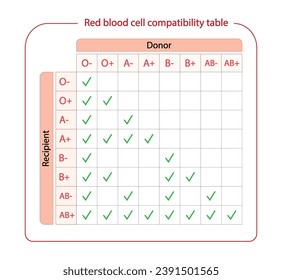 Übersicht über die Blutverträglichkeit. Blutspenden, ABO Blutgruppen Tröpfchen., vier Bluttypen, A, B, AB und O Gruppen, die aus Kombinationen der Antigene Typ A und Typ B bestehen. Vektorgrafik.