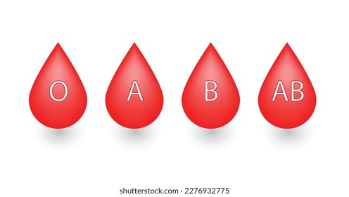 ABO Grupos de sangre. cuatro tipos de sangre, grupos A, B, AB y O, compuestos por combinaciones de antígenos de tipo A y tipo B. Donación de sangre. Gotas de sangre. Ilustración vectorial.