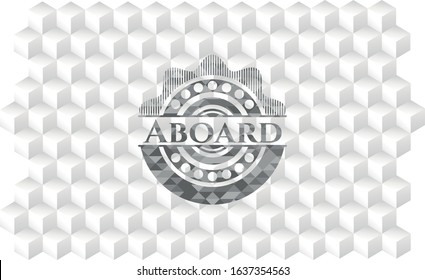 Aboard grey emblem with cube white background