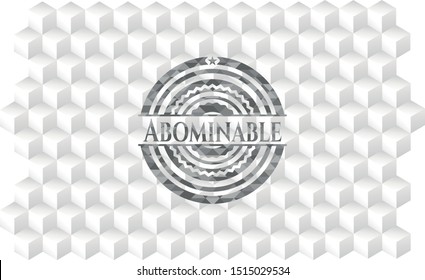 Abominable grey badge with geometric cube white background