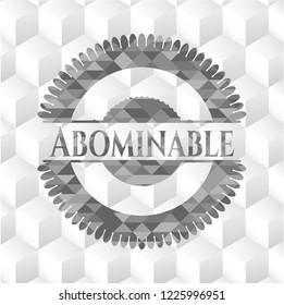 Abominable realistic grey emblem with cube white background