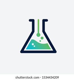 aboratory flask with blue liquid