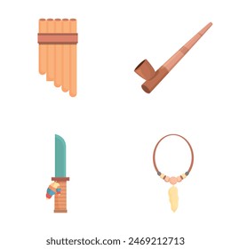 Aboriginal accessory icons set cartoon vector. Culture and life aboriginal tribe. South africa