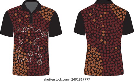 Aboriginal art black t-shirts vector with multicolor dots.