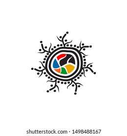 Aboriginal art dots painting icon logo design vector illustration template