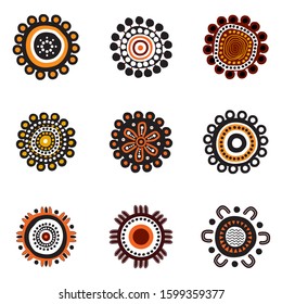 Aboriginal art dots painting icon logo design illustration vector template