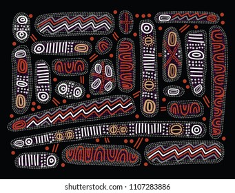 Aboriginal Art Vector Background. Australian Aboriginal Dot Painting Style.