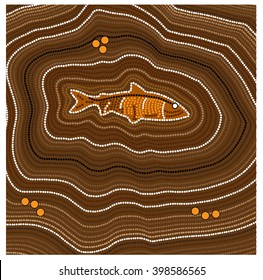 Aboriginal art vector background. Fish