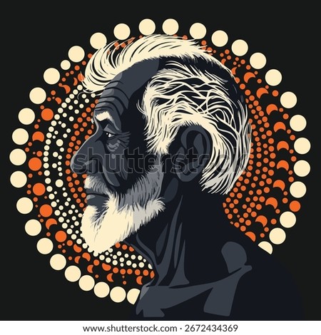 Aboriginal Australian elder in profile with dot painting