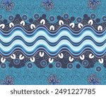 Aboriginal dot art blue river background vector. River Gathering art vector.