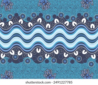 Aborigine Dot Art Blue River Hintergrund Vektorgrafik. In: River Gathering Art Vektorgrafik.