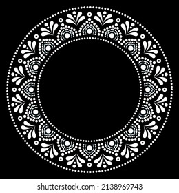 Aboriginal dot art mandala vector frame or border design, white traditional decorative pattern on black background. 
Indigenous Australian dot pattern inspired by traditional art from Australia