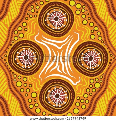 Aboriginal Dot Artwork Illustration in Warm Tones