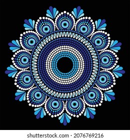 Aboriginal dot painting mandala, Australian ethnic design, vector dots pattern ethnic style Abstract mandala with dots, circles inspired by traditional, indigenous art from Australia, geometric