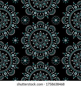 Aboriginal dot painting mandala seamless vector pattern, bohemian Mandala vector dot art, retro folk design inspired by traditional art from Australia. Repetitive background, mandala