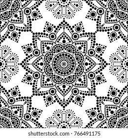 Aboriginal dot painting seamless pattern, bohemian Mandala vector dot art, retro folk design inspired by traditional art from Australia

Repetitive background, mandala with abstract circles