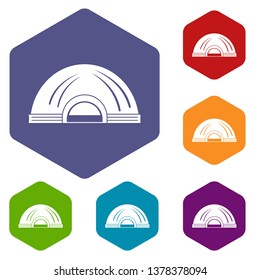 Aboriginal dwelling icons vector colorful hexahedron set collection isolated on white
