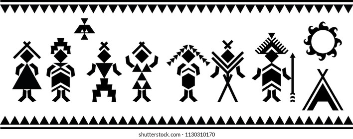 Aboriginal people silhouettes vector symbols. Vector patterns. Ethnic elements. Vector and illustration.