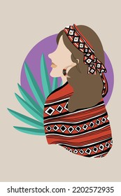 Aboriginal Seediq people in Taiwan, female fashion concept illustration, beautiful woman in traditional totem dress