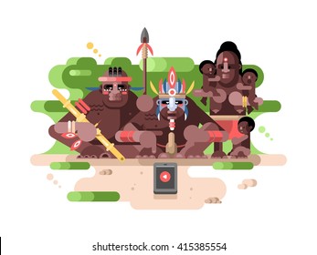 Aboriginal tribe and a smartphone