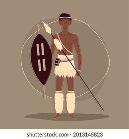 aboriginal warrior with shield and spear