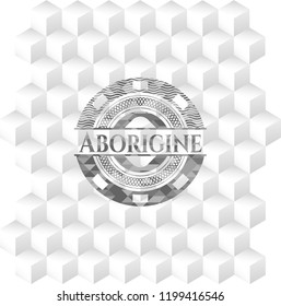 Aborigine grey emblem. Retro with geometric cube white background