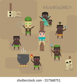 Aborigines tribe people eating family fire skeleton funny