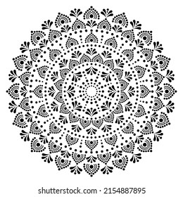 Aborignal style Mandala dot painting vector design,  cool folk art boho decor from Australia in black on white background. Australian traditional ornament, retro monochrome background with dots

 
