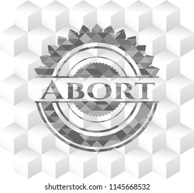 Abort grey emblem. Retro with geometric cube white background