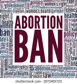 Abortion Ban vector illustration word cloud isolated on white background.