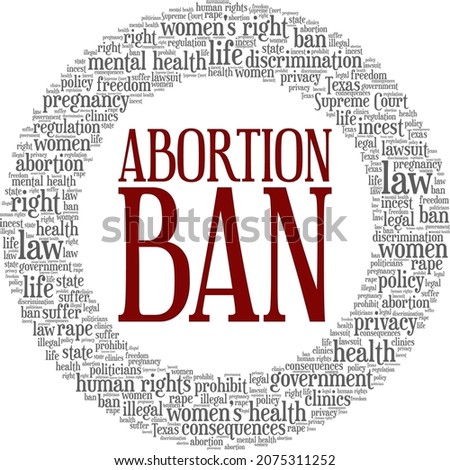Abortion Ban vector illustration word cloud isolated on white background.