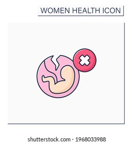 Abortion color icon. Pregnancy ending.Removal, expulsion embryo or fetus. Unwanted pregnancy. Health care. Woman health concept. Isolated vector illustration