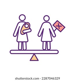 Abortion controversy RGB color icon. Women rights, opinion on birth control. Female fetirility and infertility. Problem with childbirth. Maternity problems. Isolated vector illustration