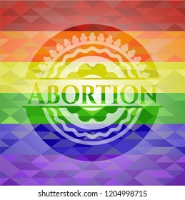 Abortion emblem on mosaic background with the colors of the LGBT flag
