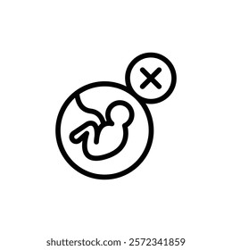 Abortion of fetus icon Black and white outline vector