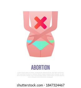 Abortion flat gradient icon. Miscarriage, unborn, stillbirth. Female body with crossed hands and cross mark. Vector illustration.