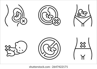 Abortion icon set. Pregnancy loss symbol. Pregnancy miscarriage, infant loss. Birth control, womb baby. vector illustration on white background