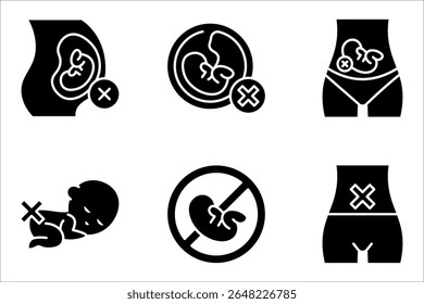 Abortion icon set. Pregnancy loss symbol. Pregnancy miscarriage, infant loss. Birth control, womb baby. vector illustration on white background
