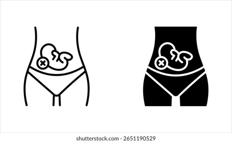Ícone de aborto definido. Símbolo de perda de gravidez. Aborto de gravidez, perda de bebê. Controle de nascimento, bebê do útero. ilustração vetorial sobre fundo branco